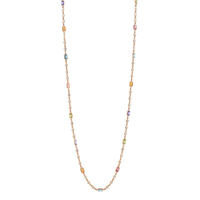 Roberto Coin Venetian Princess Multi-Gemstone & Diamond Station Necklace in Rose Gold, 34"
