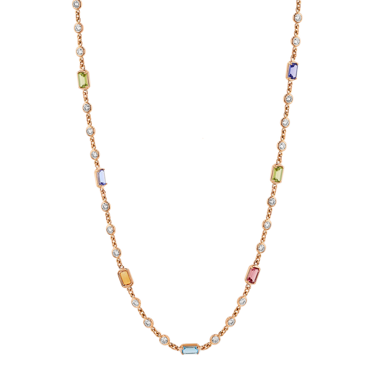 Roberto Coin Venetian Princess Multi-Gemstone & Diamond Station Necklace in Rose Gold, 34