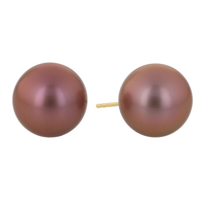 TARA Pearls Freshwater Cultured Pearl Stud Earrings in Yellow Gold, 12-13 mm