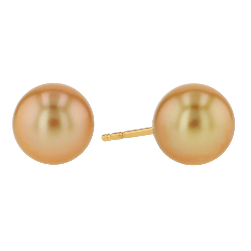 TARA Pearls Golden South Sea Cultured Pearl Stud Earrings in Yellow Gold, 8-9 mm