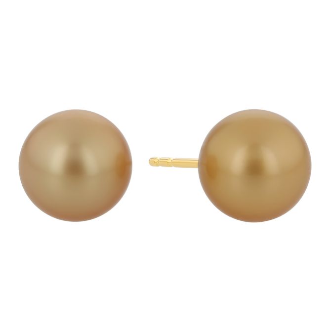 TARA Pearls Golden South Sea Cultured Pearl Stud Earrings in Yellow Gold, 8-9 mm