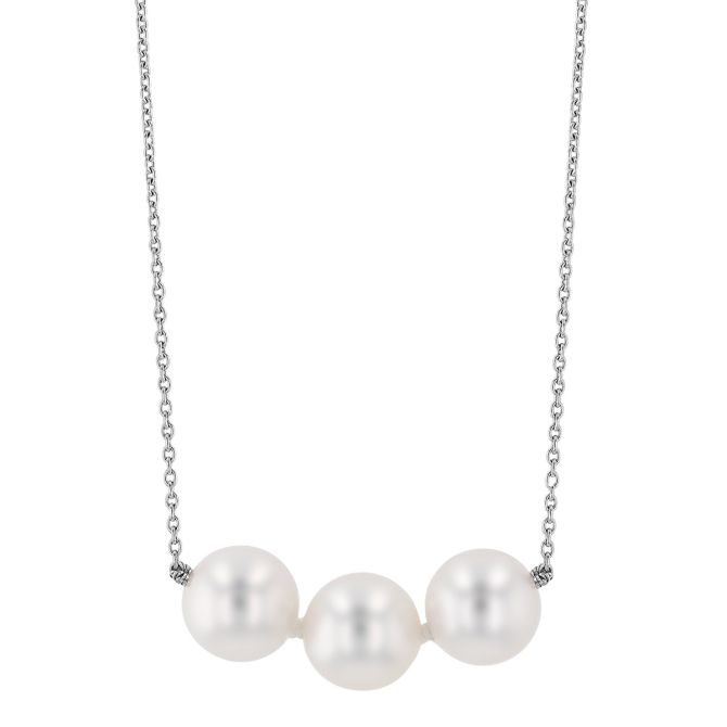 TARA Pearls White Cultured Pearl Trio Necklace in White Gold, 18", 7 mm