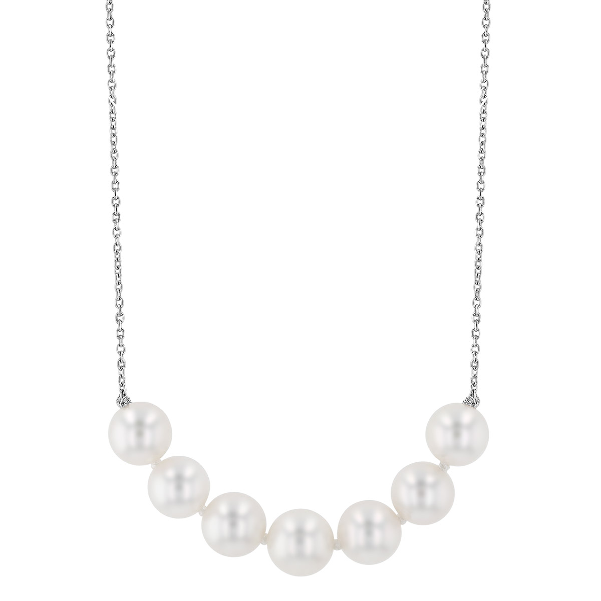 TARA Pearls White Cultured Pearl 7 Stone Necklace in White Gold, 18