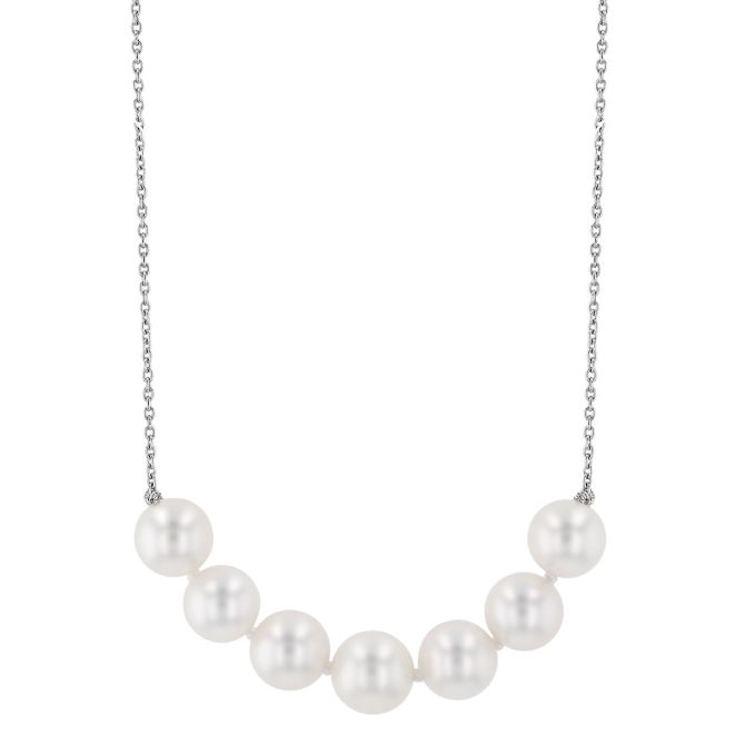 TARA Pearls White Cultured Pearl 7 Stone Necklace in White Gold, 18", 6 mm