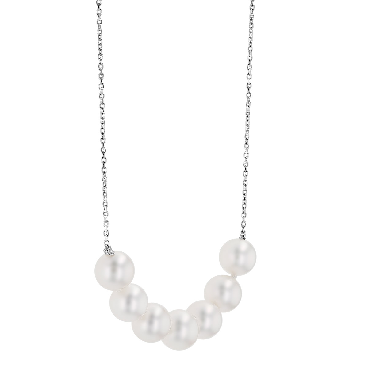 TARA Pearls White Cultured Pearl 7 Stone Necklace in White Gold, 18