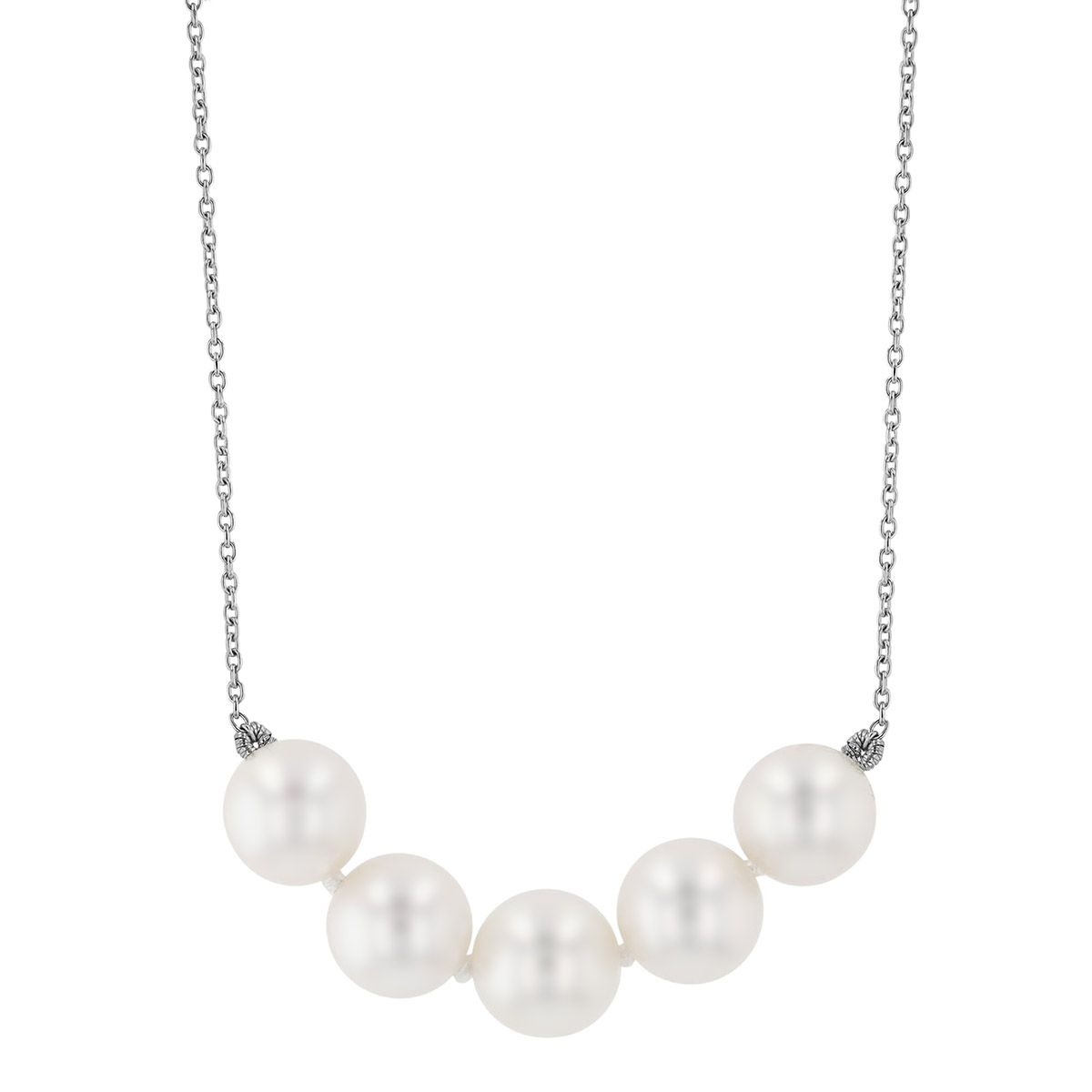 TARA Pearls White Cultured Pearl 5 Stone Necklace in White Gold, 18