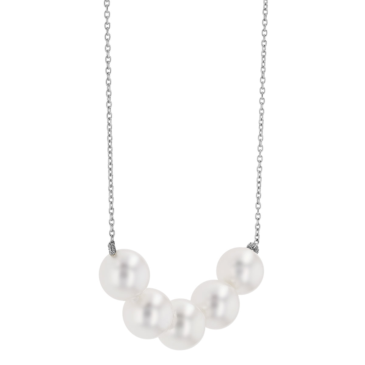 TARA Pearls White Cultured Pearl 5 Stone Necklace in White Gold, 18
