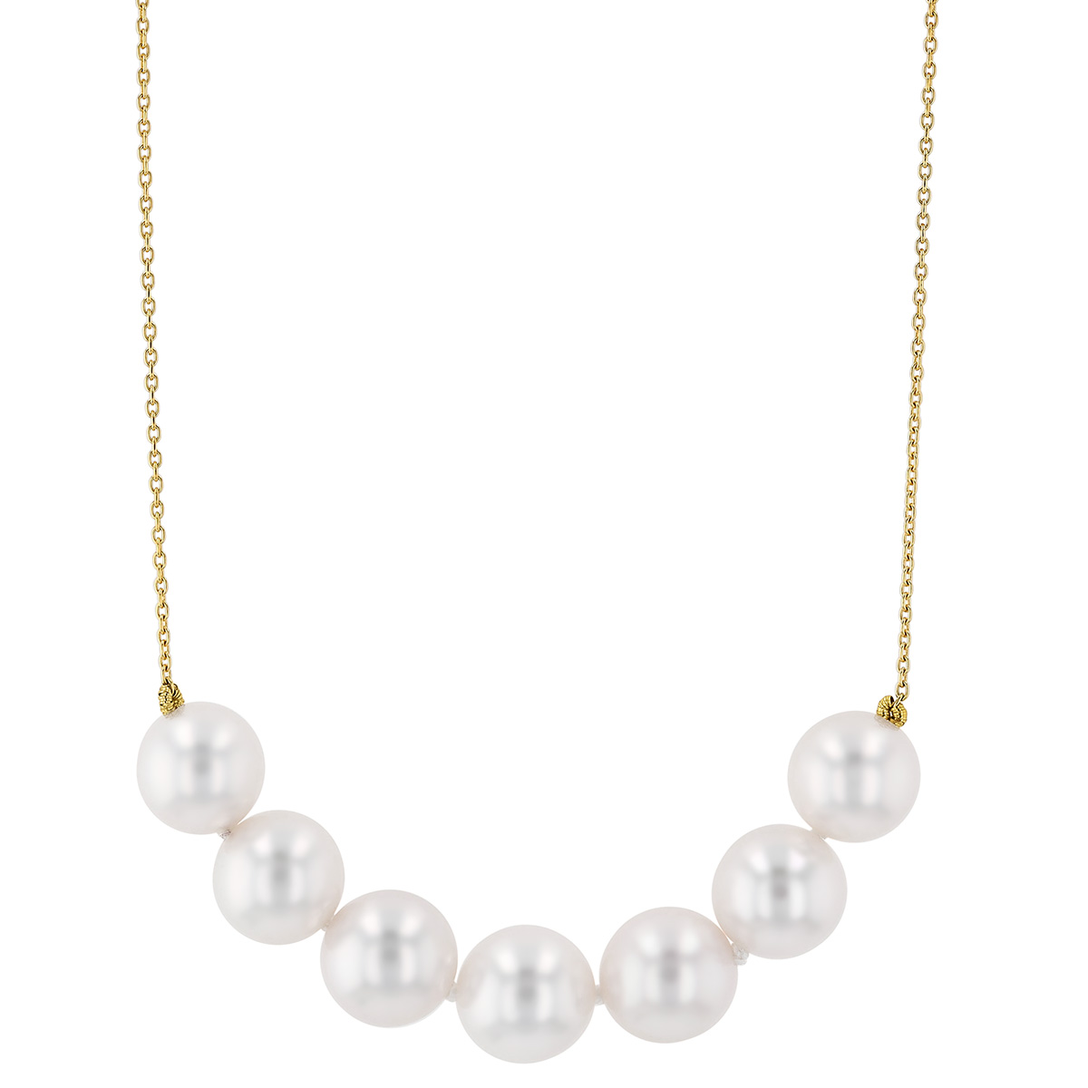 TARA Pearls White Cultured Pearl 7 Stone Necklace in Yellow Gold, 18