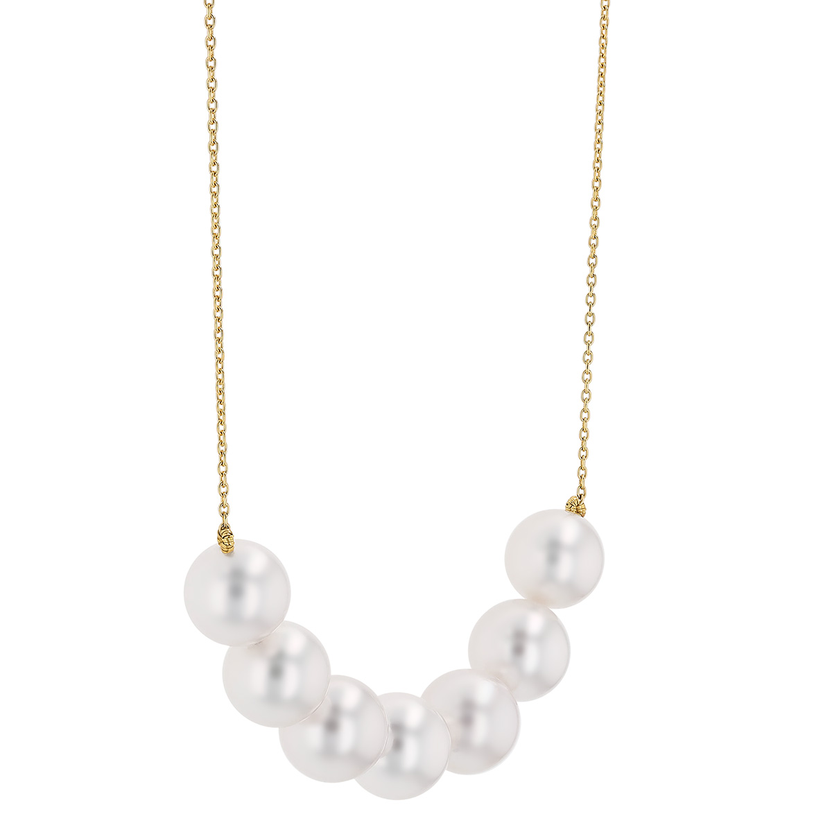 TARA Pearls White Cultured Pearl 7 Stone Necklace in Yellow Gold, 18