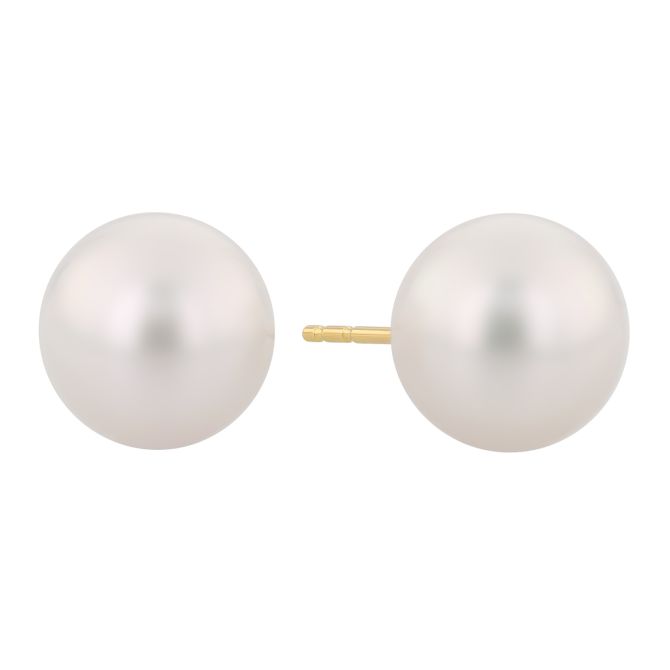 TARA Pearls White Cultured Pearl Stud Earrings in Yellow Gold, 8.7 mm