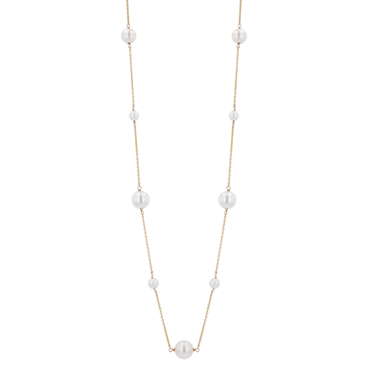 TARA Pearls White Cultured Pearl Station Necklace in Yellow Gold, 20
