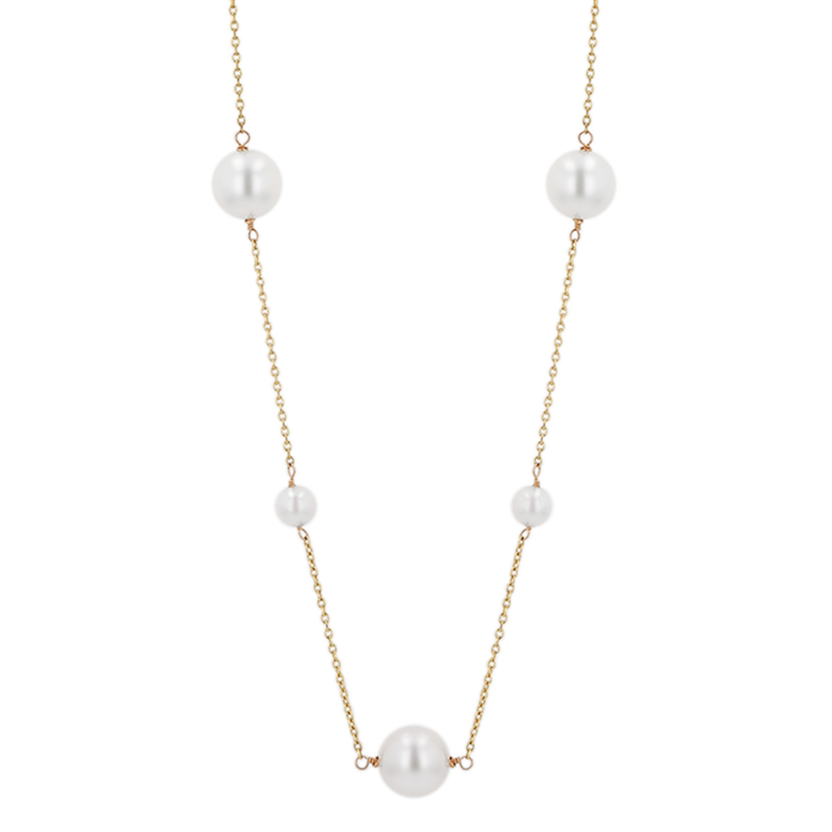 TARA Pearls White Cultured Pearl Station Necklace in Yellow Gold, 20