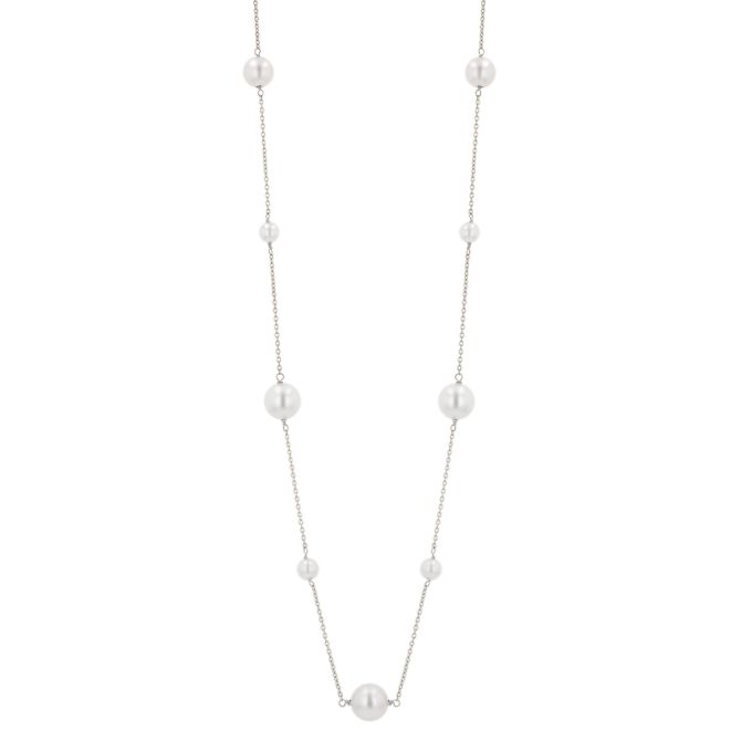 TARA Pearls White Cultured Pearl Station Necklace in White Gold, 20"