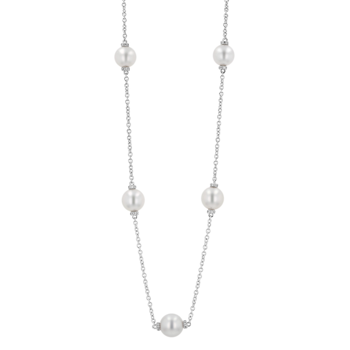 TARA Pearls White South Sea Cultured Pearl Station Necklace in White Gold, 17