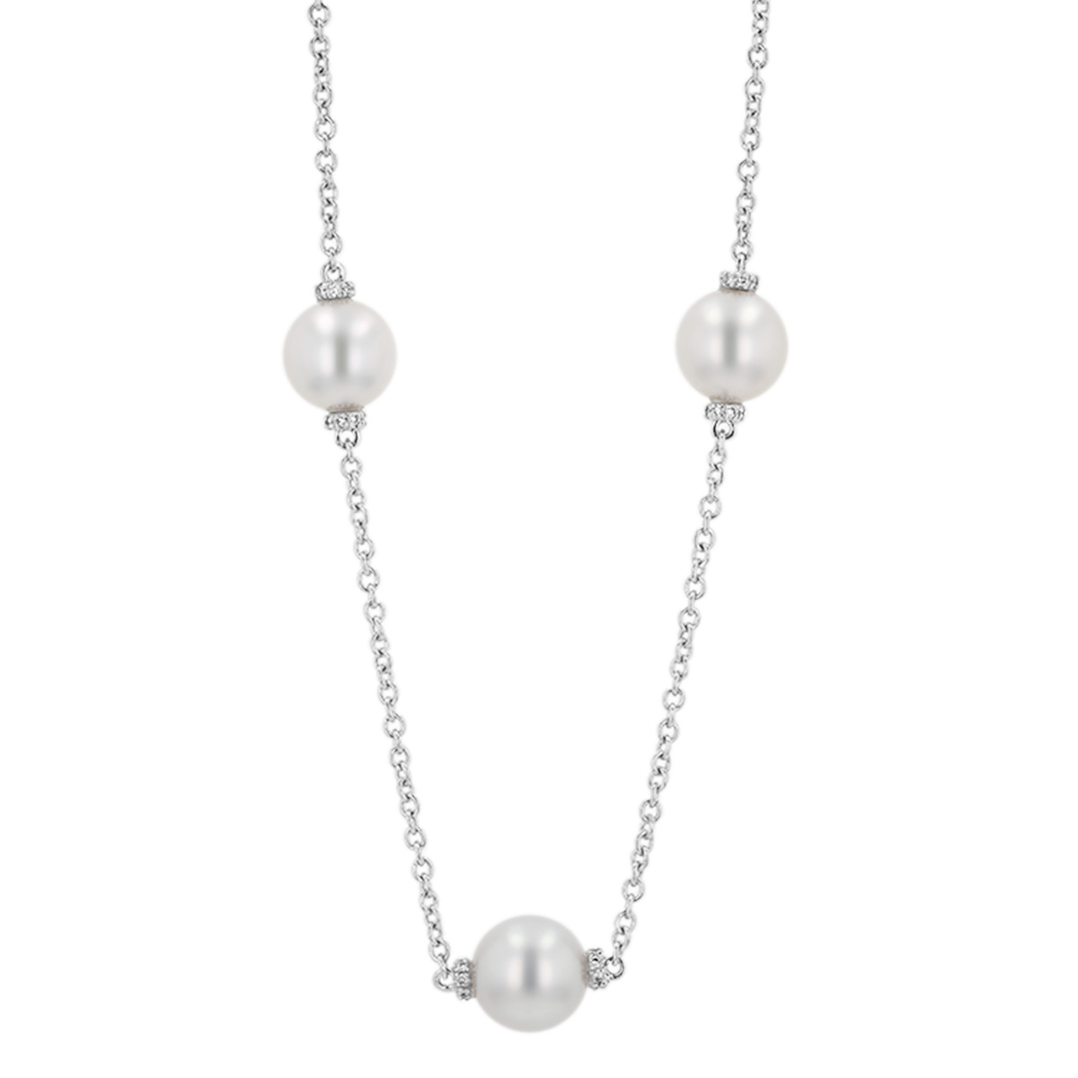 TARA Pearls White South Sea Cultured Pearl Station Necklace in White Gold, 17