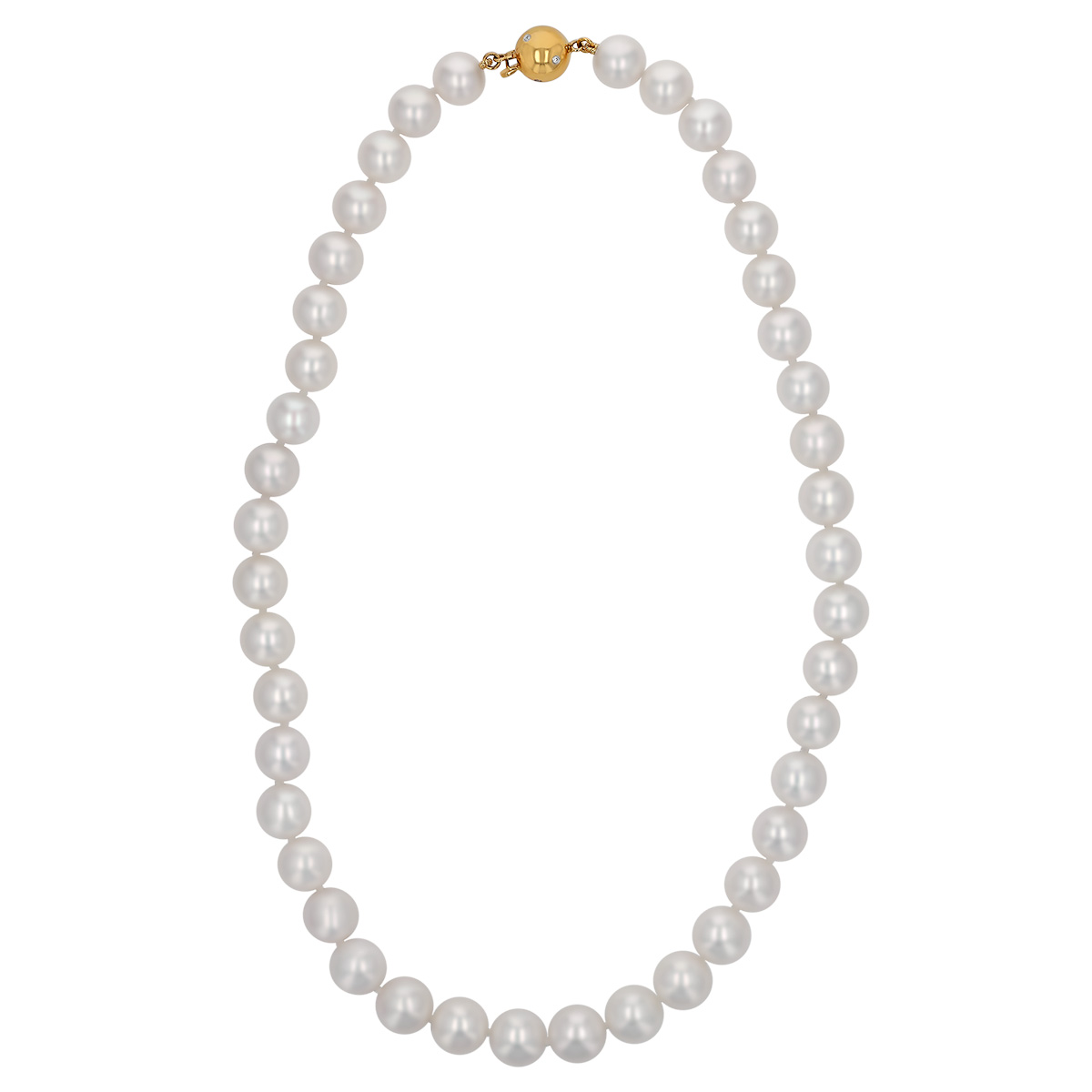 TARA Pearls White Cultured Pearl Strand Necklace with Diamond Yellow Gold Clasp, 9.5-10.5 mm, 18