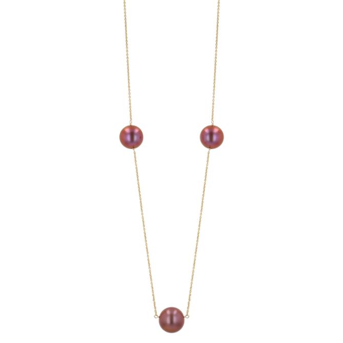 TARA Pearls Purple Freshwater Cultured Pearl Station Necklace in Yellow Gold, 19.5"