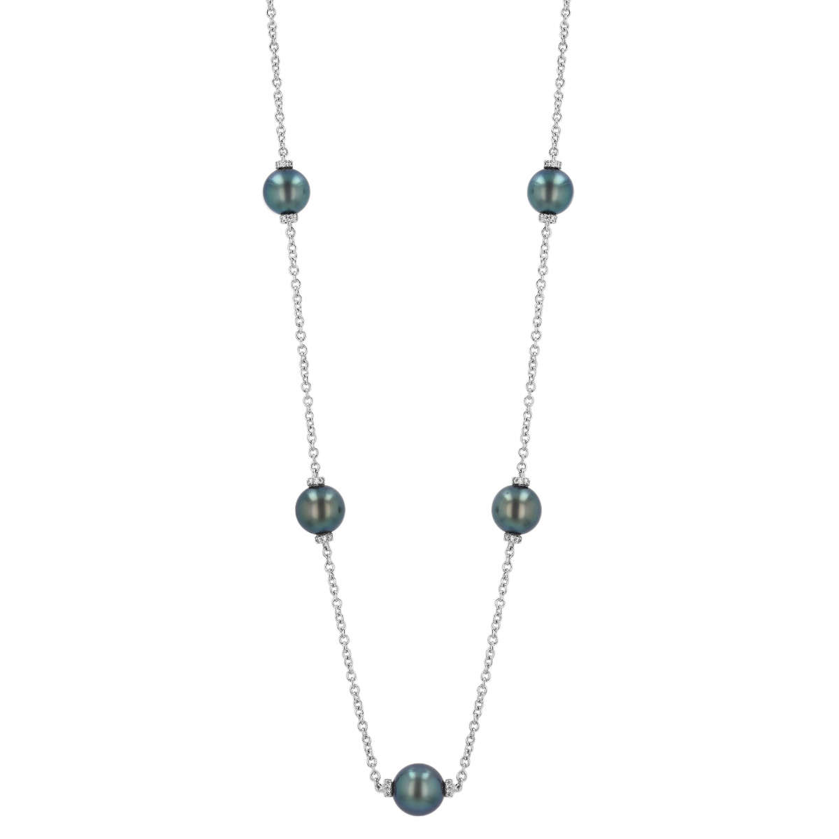 TARA Pearls Tahitian South Sea Cultured Pearl & Diamond Station Necklace in White Gold, 17