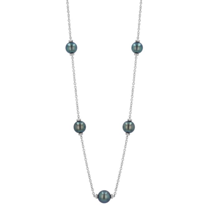 TARA Pearls Tahitian South Sea Cultured Pearl & Diamond Station Necklace in White Gold, 17"
