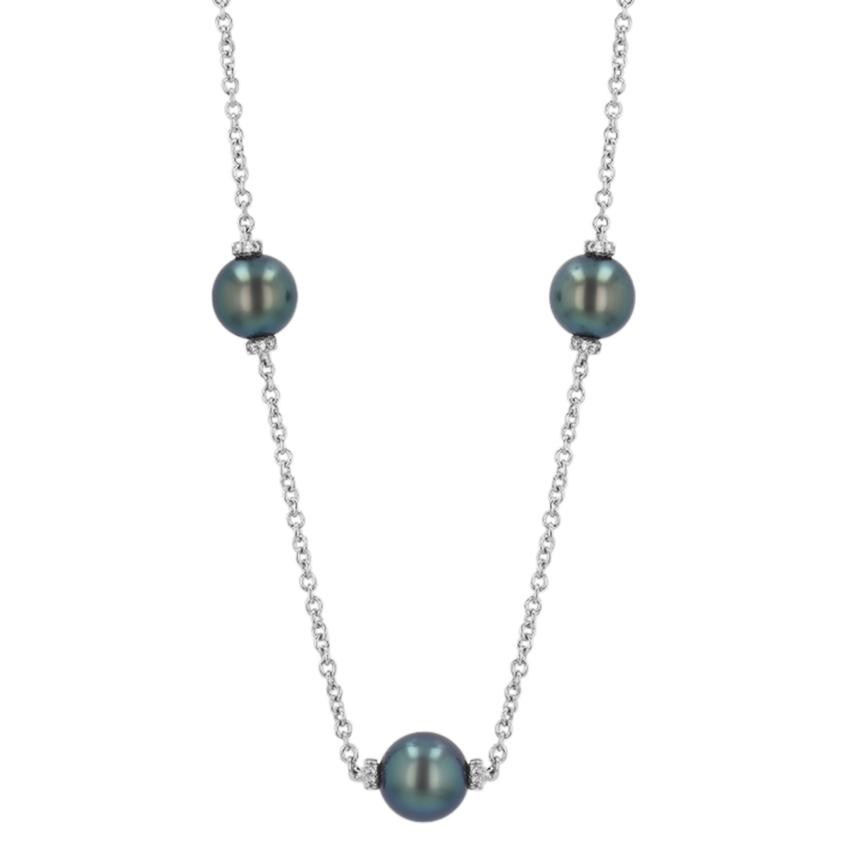 TARA Pearls Tahitian South Sea Cultured Pearl & Diamond Station Necklace in White Gold, 17