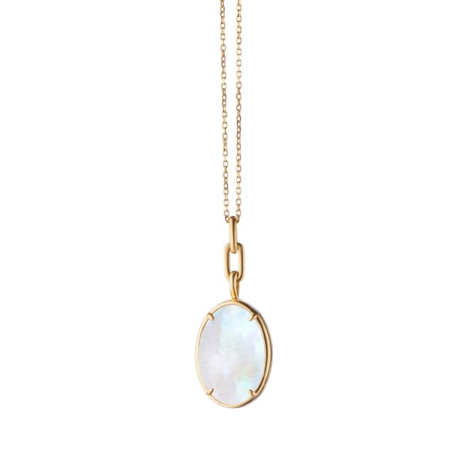 Monica Rich Kosann "Elle" Mother of Pearl Slim Locket Necklace in Yellow Gold, 17"