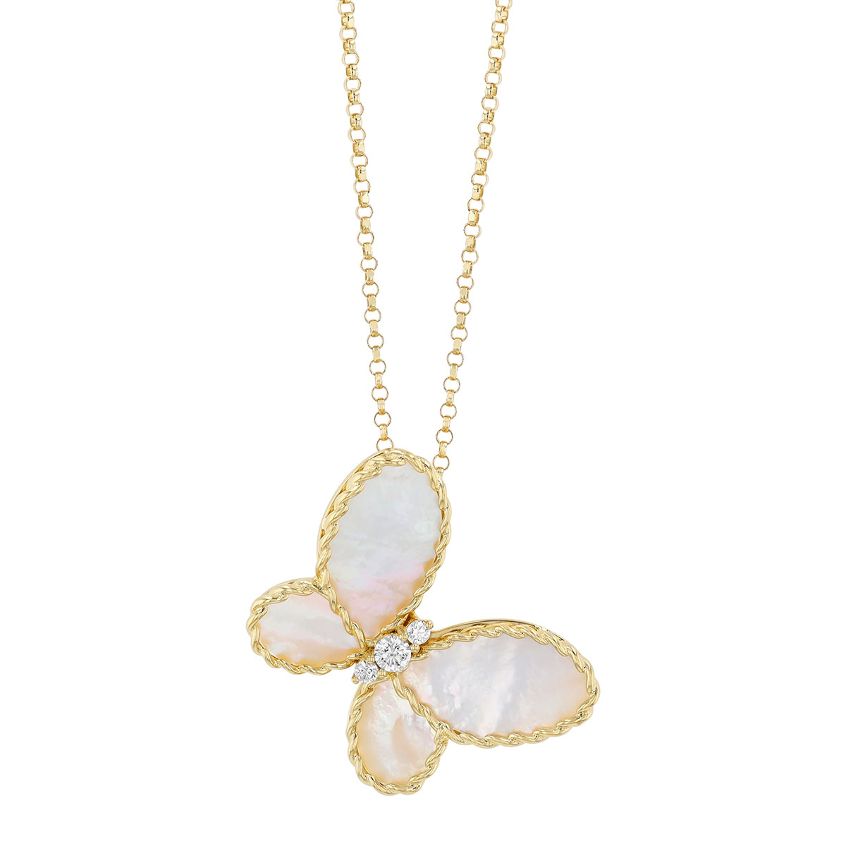 Roberto Coin Mother of Pearl & Diamond Butterfly Pendant in Yellow Gold, 18