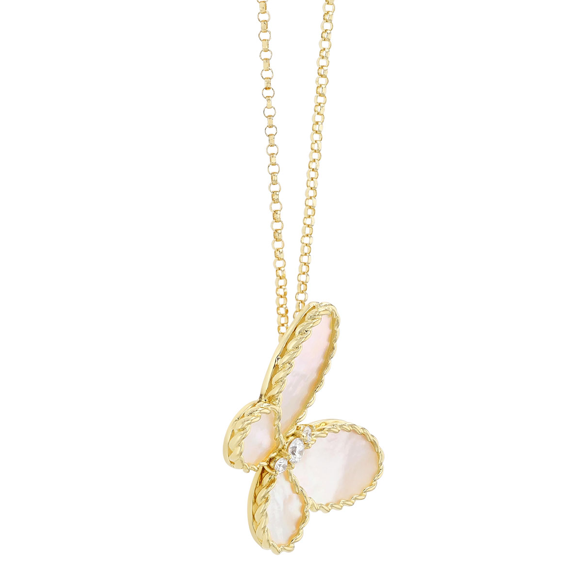 Roberto Coin Mother of Pearl & Diamond Butterfly Pendant in Yellow Gold, 18