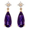 Pear Shape Amethyst & Diamond Cluster Dangle Earrings in Yellow Gold