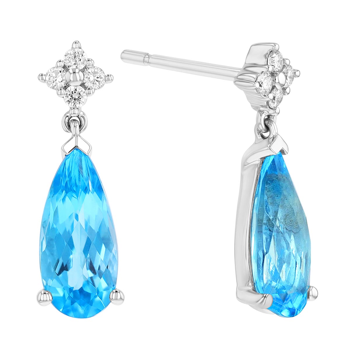 Pear Shape Topaz & Diamond Cluster Dangle Earrings in White Gold