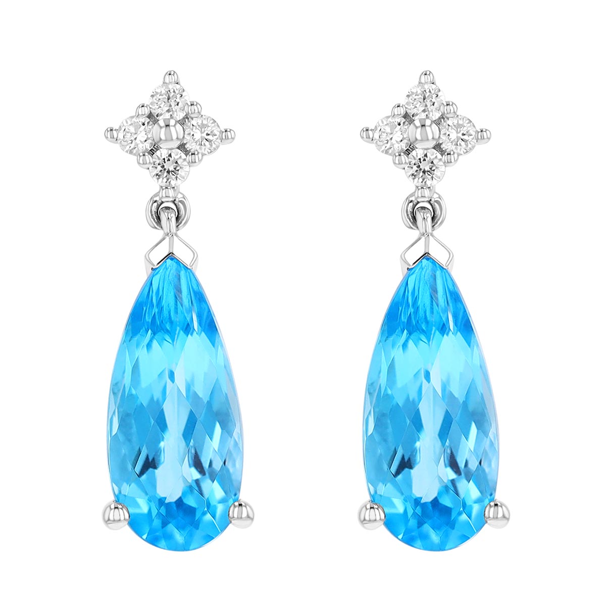 Pear Shape Topaz & Diamond Cluster Dangle Earrings in White Gold