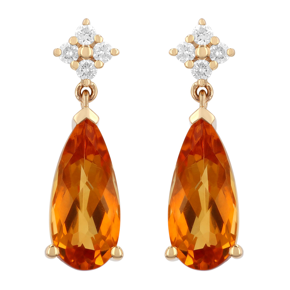 Pear Shape Citrine & Diamond Cluster Dangle Earrings in Yellow Gold