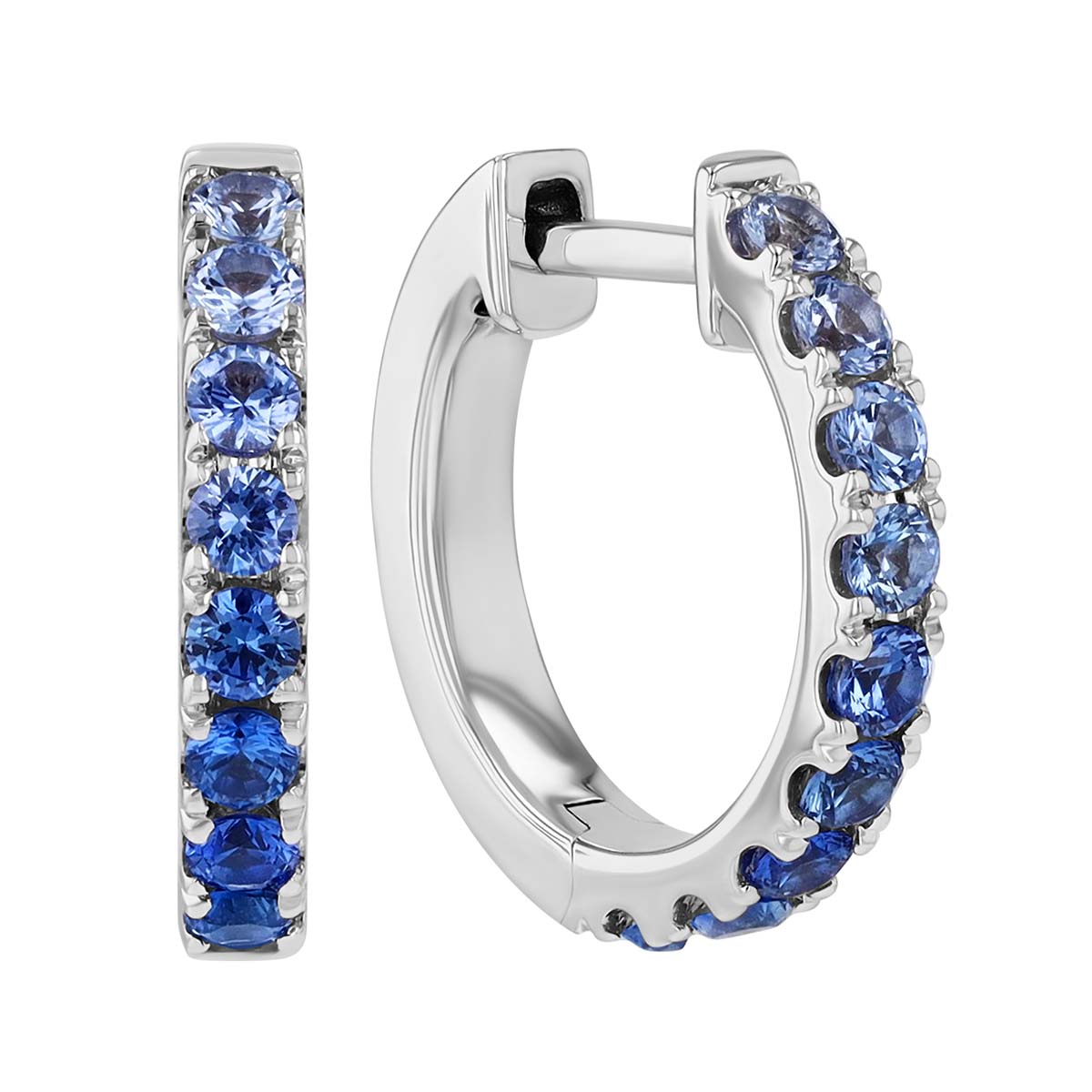 Ombre Sapphire Huggie Hoop Earrings in White Gold