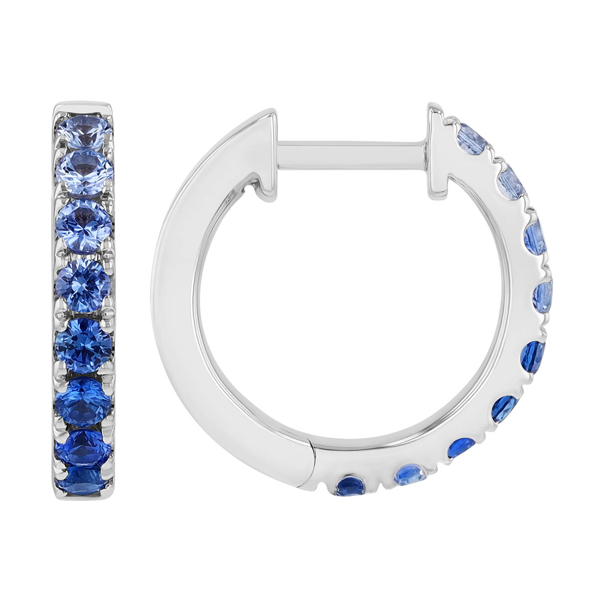 Ombre Sapphire Huggie Hoop Earrings in White Gold