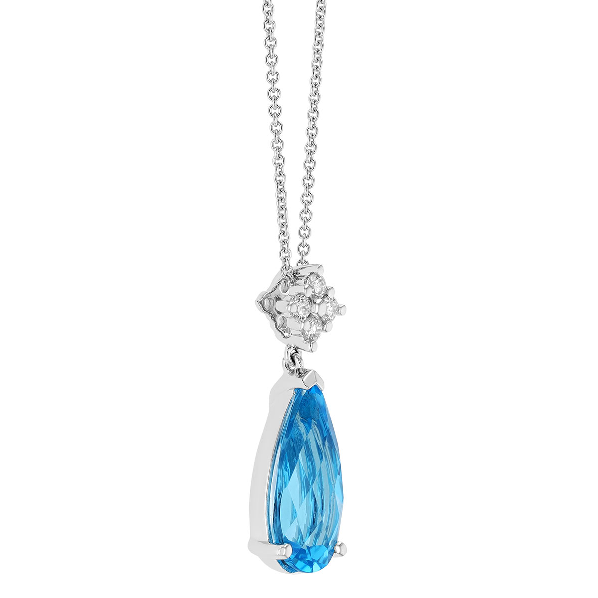 Pear Shape Topaz & Diamond Cluster Pendant in White Gold, 18