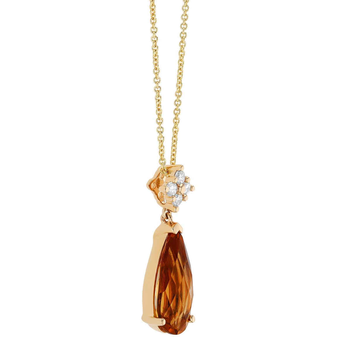 Pear Shape Citrine & Diamond Cluster Pendant in Yellow Gold, 18