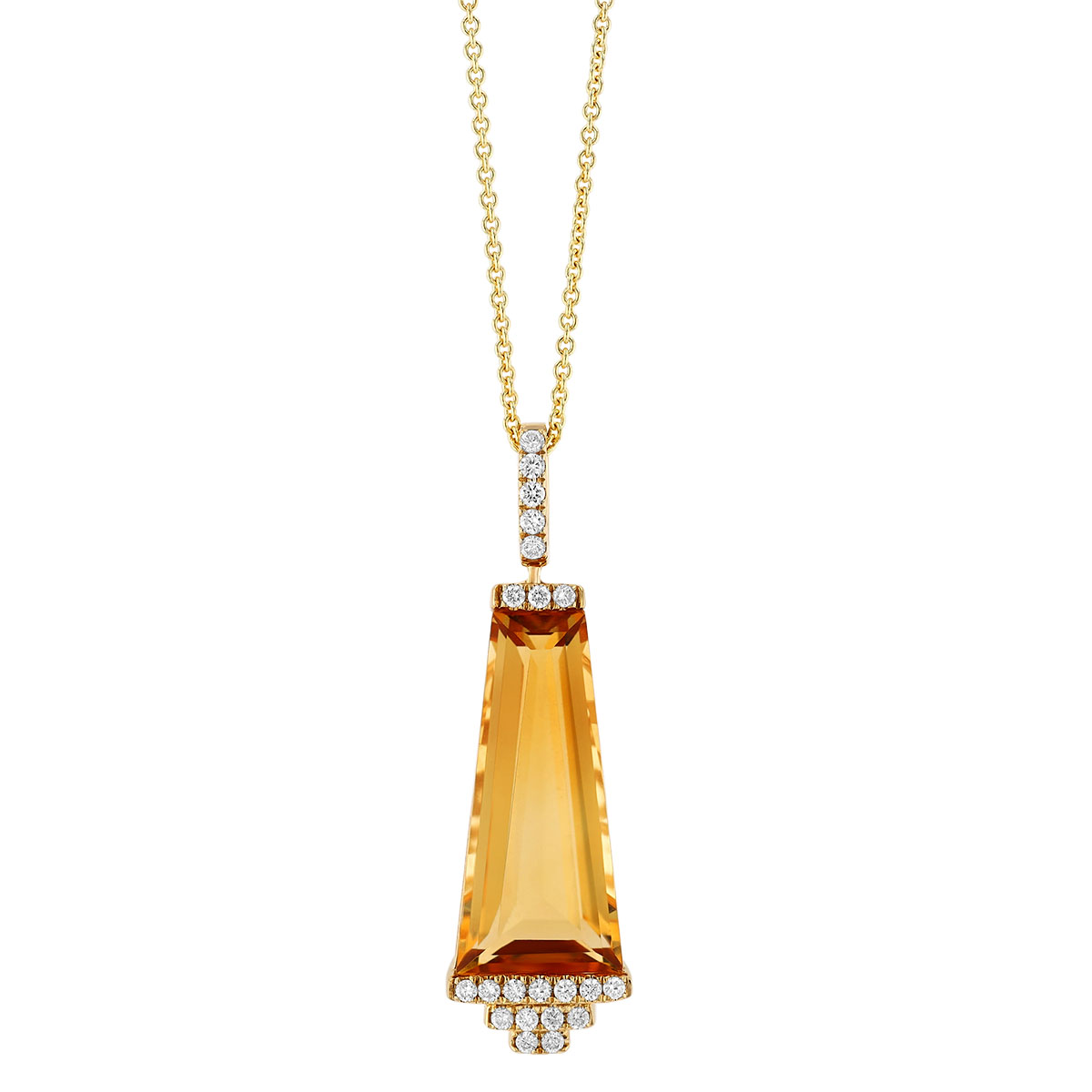 Geometric Citrine & Diamond Pendant in Yellow Gold, 18