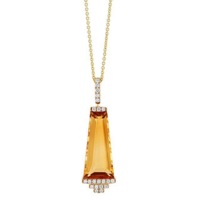 Geometric Citrine & Diamond Pendant in Yellow Gold, 18"