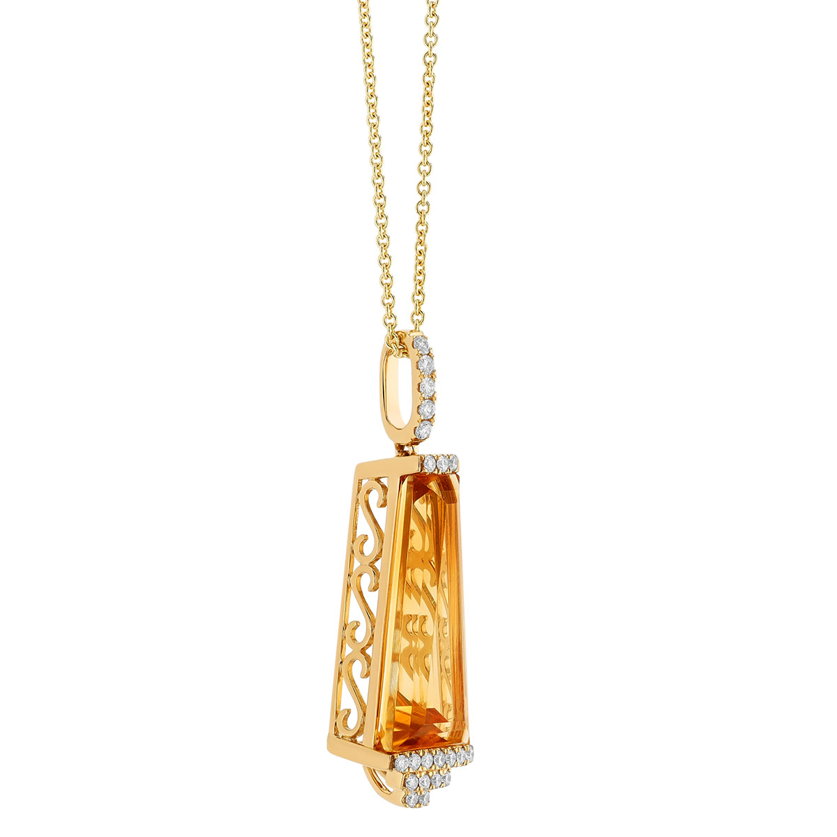 Geometric Citrine & Diamond Pendant in Yellow Gold, 18