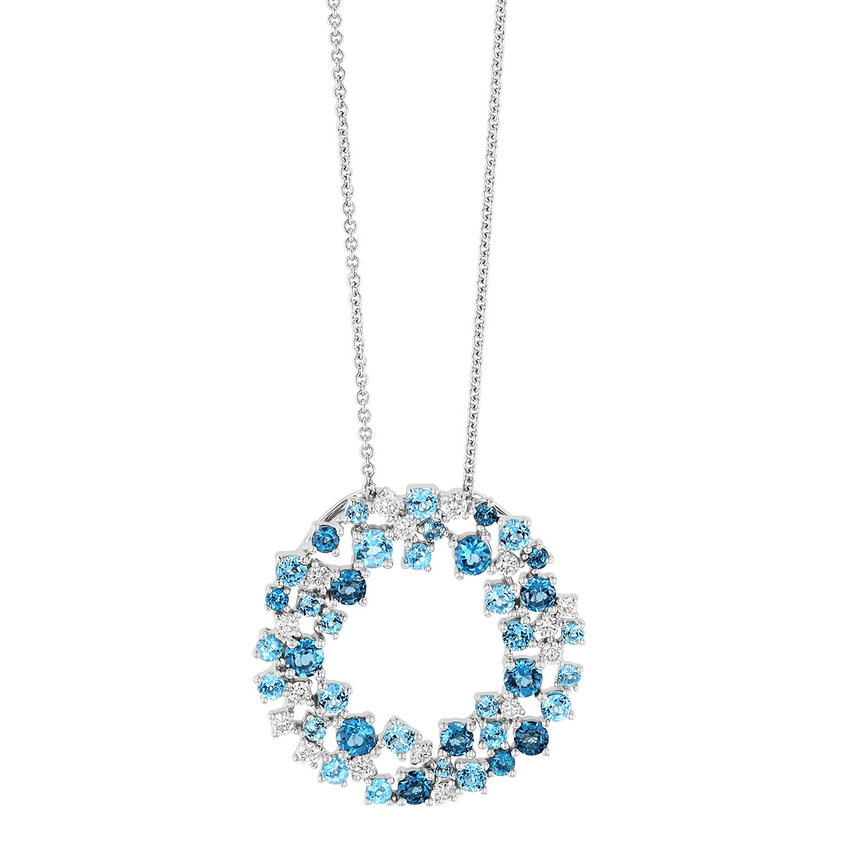 Topaz & Diamond Cluster Open Circle Pendant in White Gold, 18