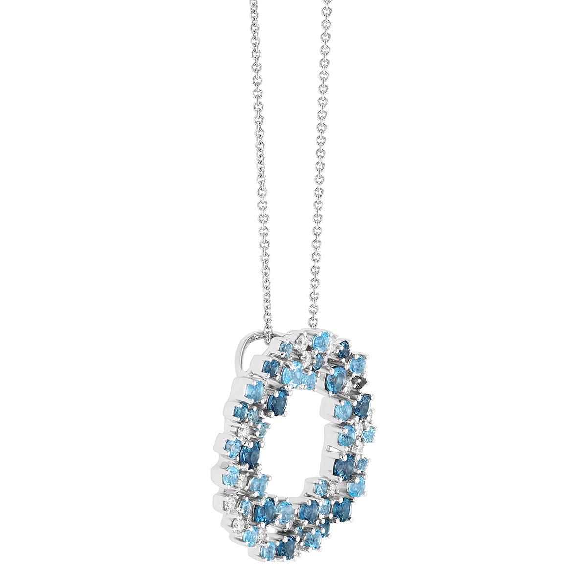Topaz & Diamond Cluster Open Circle Pendant in White Gold, 18