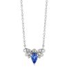 Pear Shape Sapphire & Diamond Bee Pendant in White Gold, 18"