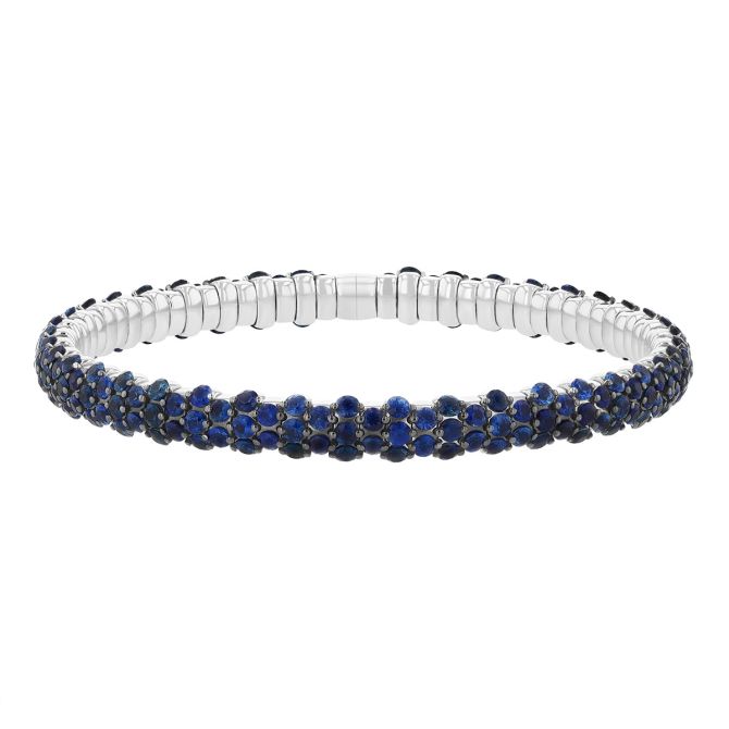 Zydo Collection Sapphire Pavé Slim Stretch Bracelet in White Gold