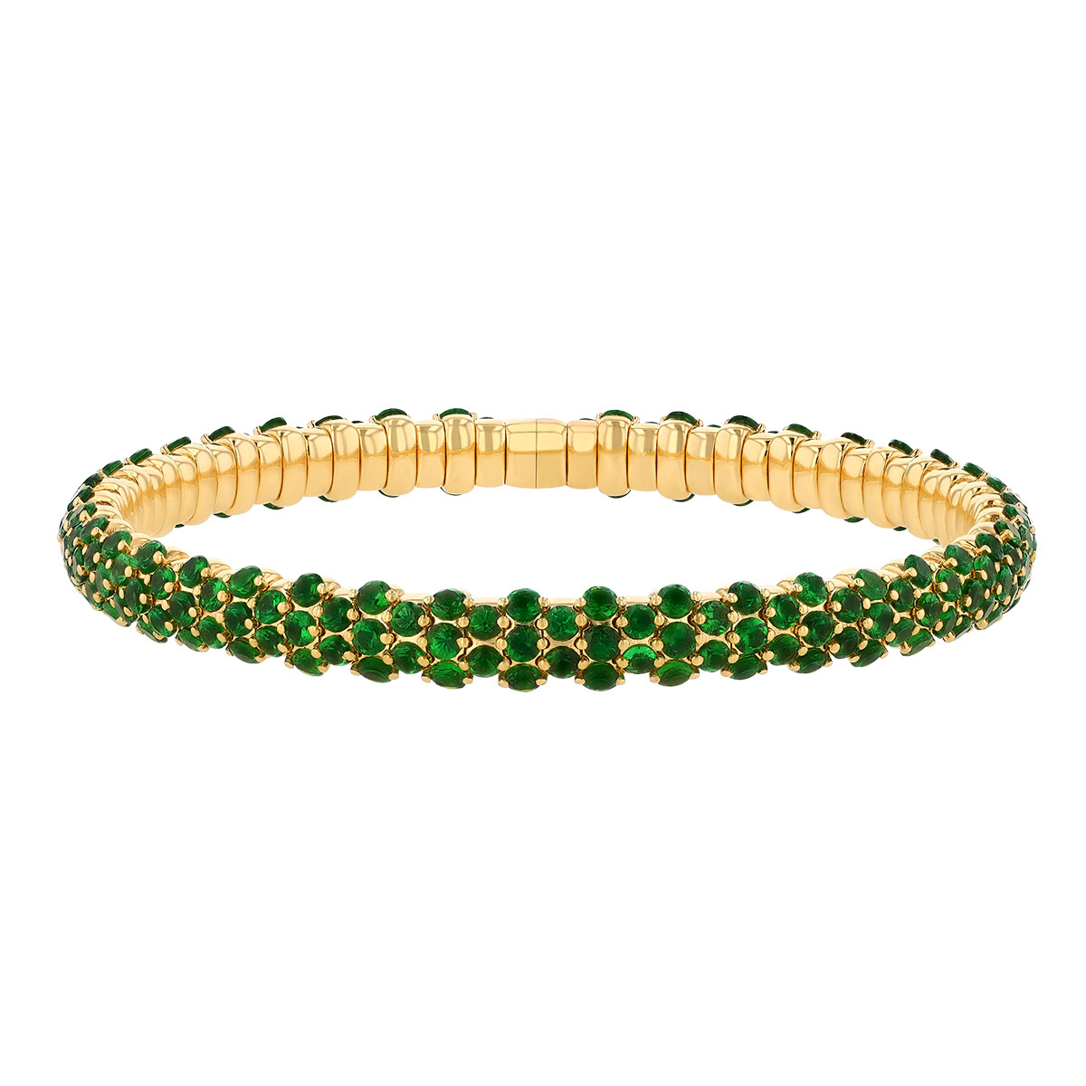 Zydo Collection Tsavorite Garnet Pavé Slim Stretch Bracelet in Yellow Gold