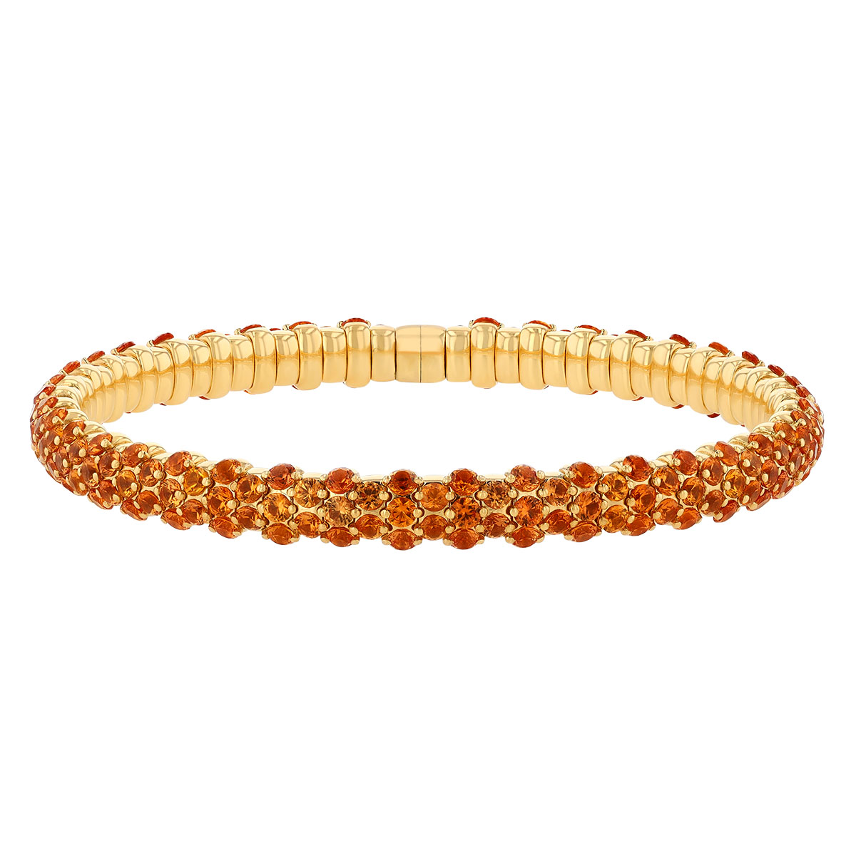 Zydo Collection Orange Sapphire Pavé Slim Stretch Bracelet in Yellow Gold