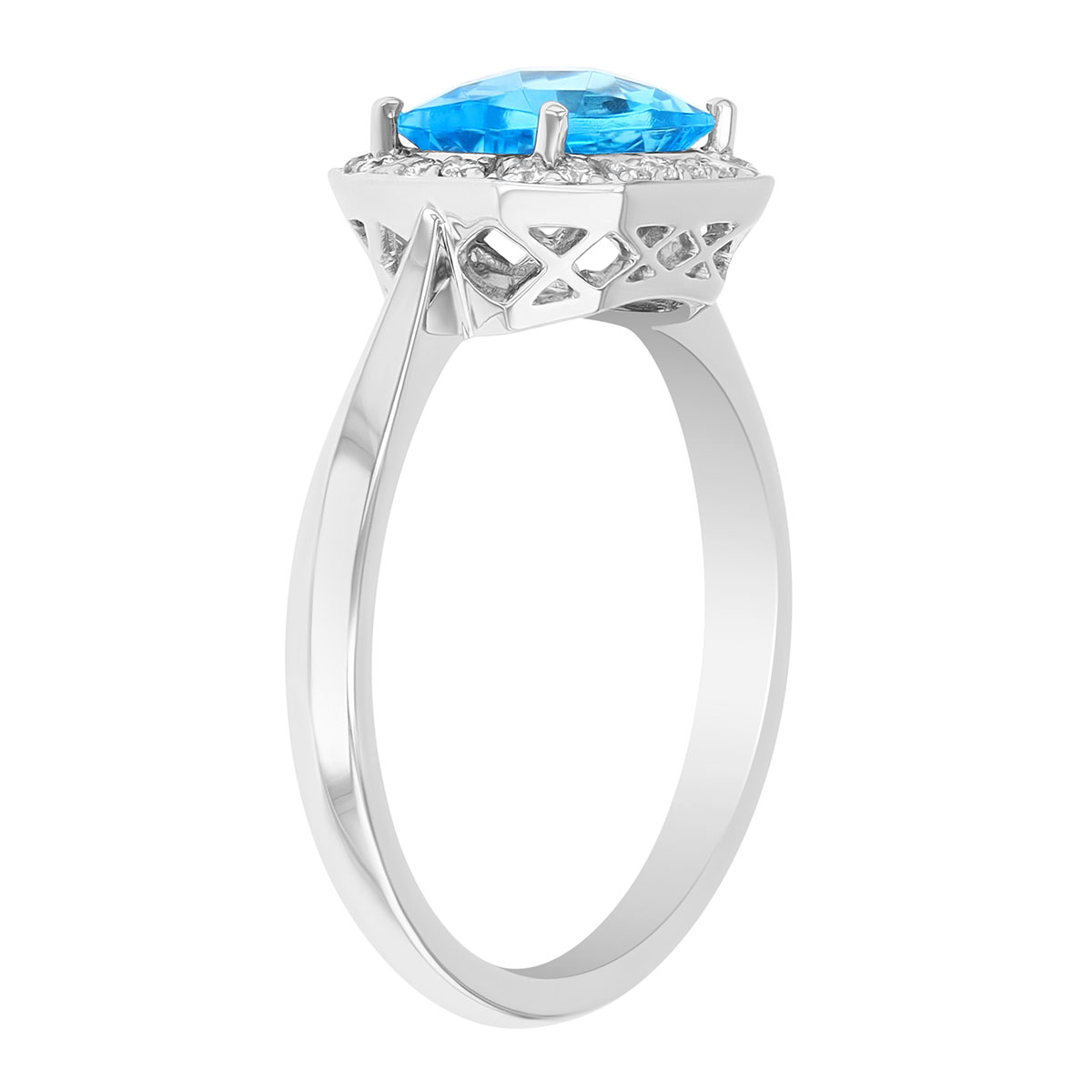 Cushion Checkerboard Light Blue Topaz & Diamond Halo Ring in White Gold