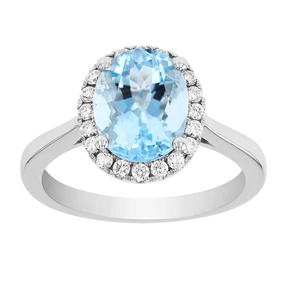 Oval Aquamarine & Diamond Halo Ring in White Gold