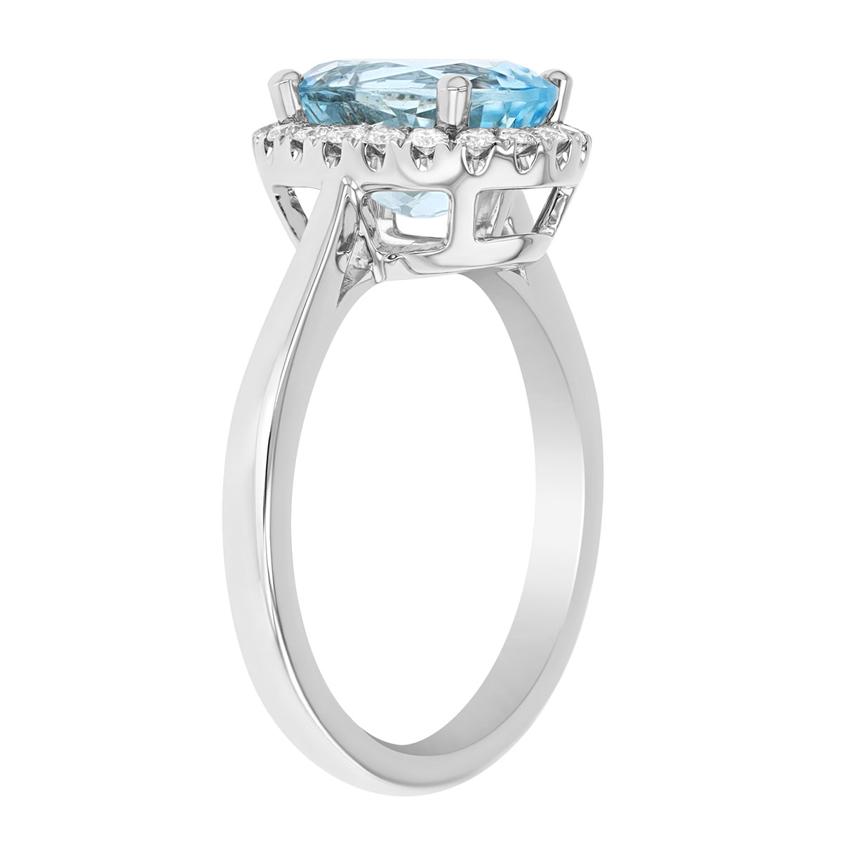 Oval Aquamarine & Diamond Halo Ring in White Gold