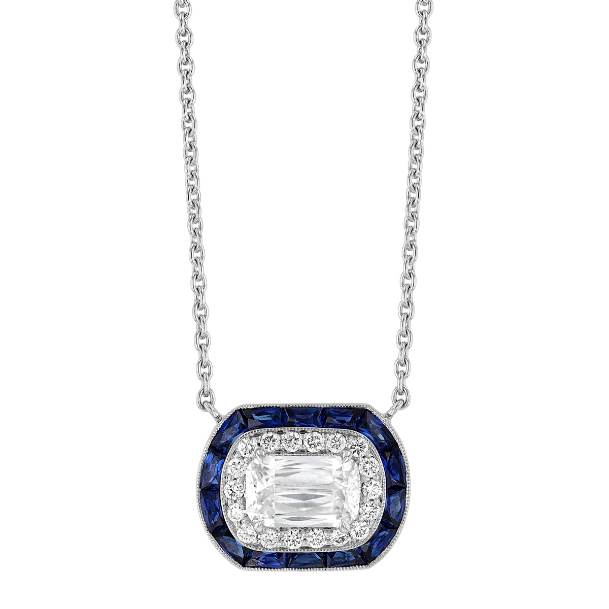 Kwiat Ashoka Diamond & Sapphire Halo Pendant in White Gold, 16