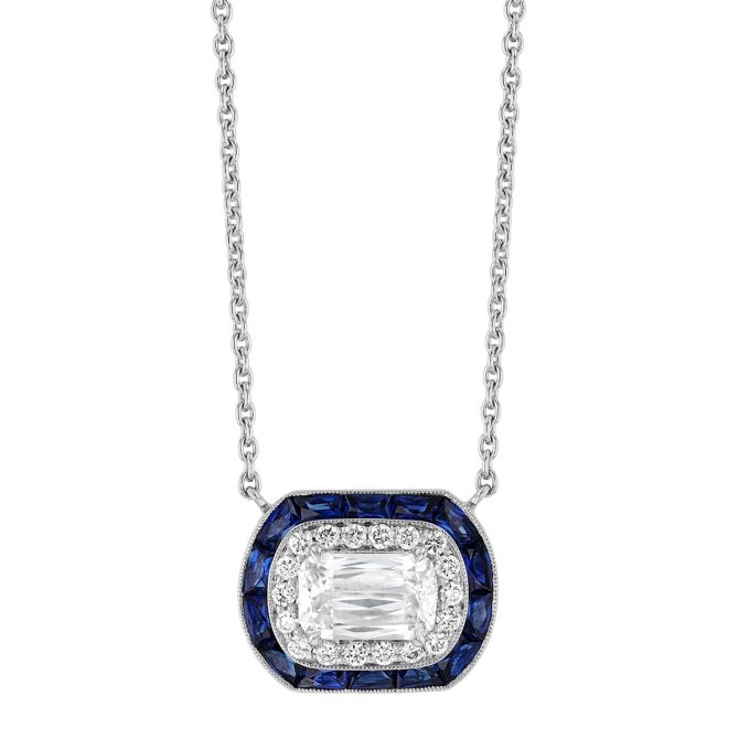 Kwiat Ashoka Diamond & Sapphire Halo Pendant in White Gold, 16"