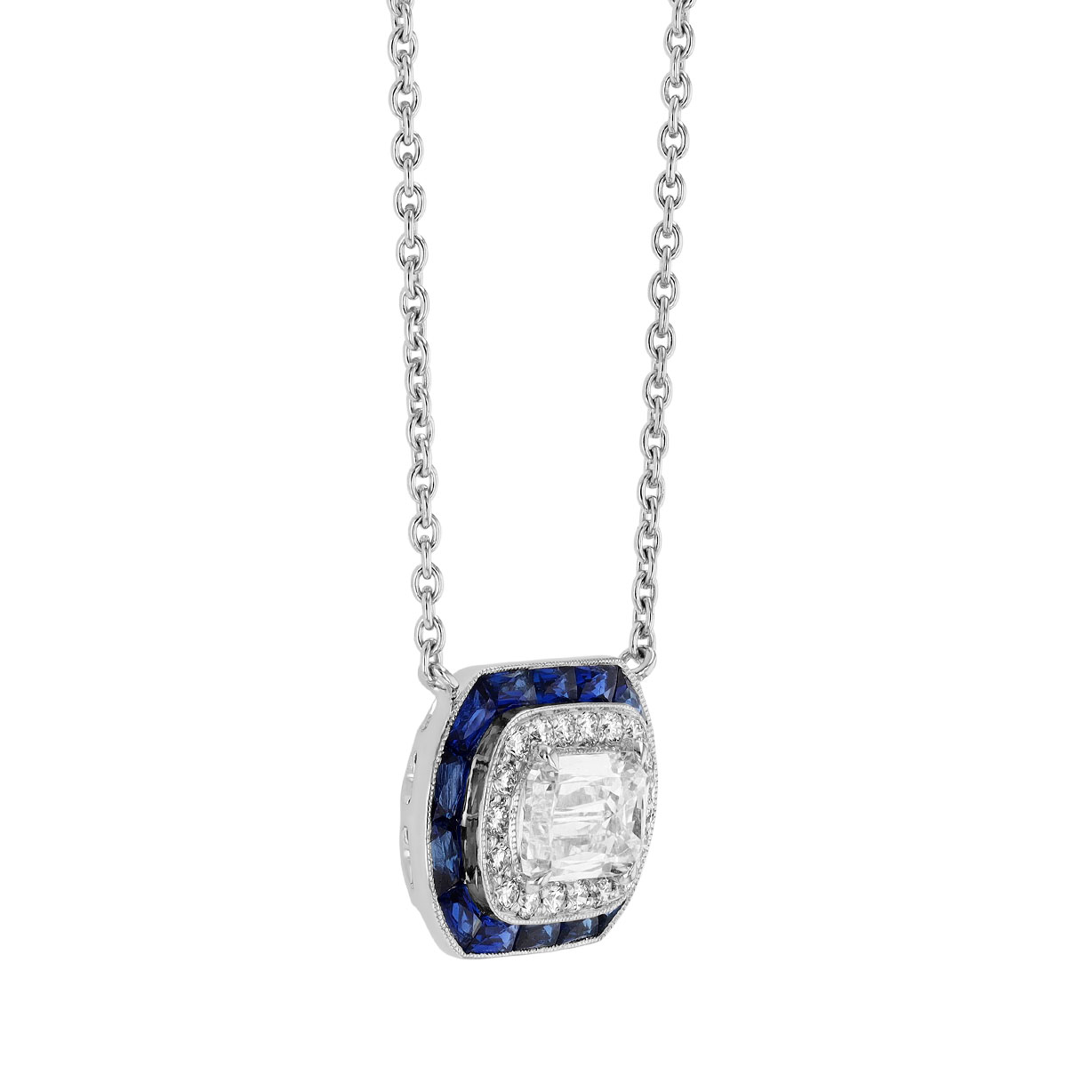Kwiat Ashoka Diamond & Sapphire Halo Pendant in White Gold, 16